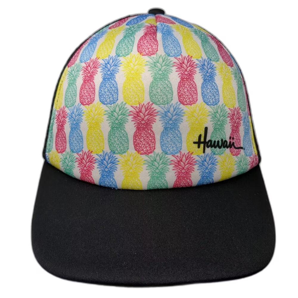 Surfware Trucker Hat Black White Hawaii Pineapple Print OS Snapback Adjustable